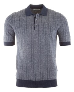 Gran Sasso Linen Cotton Melange Stripe Polo Donker Blauw