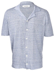 Gran Sasso Linnen Cotton Resort Collar Bowling Knit Overhemd Dusty Blue