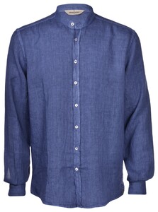 Gran Sasso Linnen Vintage Effect Mandarin Collar Long Sleeve Overhemd Blauw