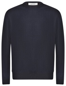 Gran Sasso Merino Extrafine Crew Neck Subtle Faux-Uni Trui Navy