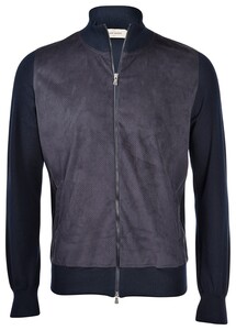 Gran Sasso Organic Cotton Alcantara Perforated Front Double Slide Closure Vest Navy