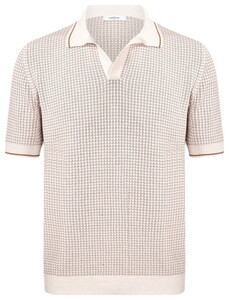 Gran Sasso Polo Pullover Texture Knit Pattern Off White-Brown