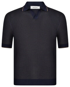 Gran Sasso Polo Pullover Texture Knit Pattern Trui Blue Navy-Brown