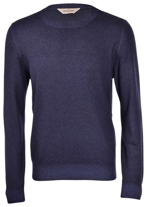 Gran Sasso Ribbed Details Vintage Crew Neck Pullover Dark Evening Blue