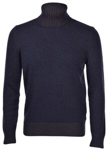 Gran Sasso Ribbed Rollneck Wool Blend Uni Trui Donker Blauw