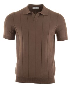 Gran Sasso Ribbed Skipper Fresh Cotton Polo Taupe Brown