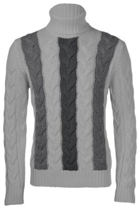 Gran Sasso Roll Neck Fantasy Woven Cable Knit Pullover White-Grey