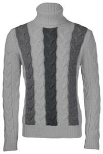 Gran Sasso Roll Neck Fantasy Woven Cable Knit Trui Wit-Grijs