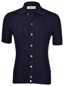 Gran Sasso Short Sleeve Ribbed Knit Polo Shirt Overhemd Navy