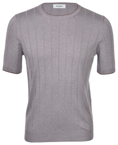 Gran Sasso Silk Ribbed Knit Round Neck T-Shirt Grijs-Bruin