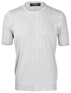 Gran Sasso Silk Ribbed Knit Round Neck T-Shirt Lichtgrijs-Bruin