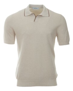 Gran Sasso Skipper Knit Rice Stitch Fine Piping Detail Polo Cream