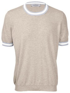Gran Sasso Stripe Detail Ribbed Edge Crew Neck T-Shirt Beige