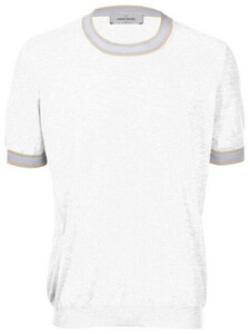 Gran Sasso Stripe Detail Ribbed Edge Crew Neck T-Shirt Wit