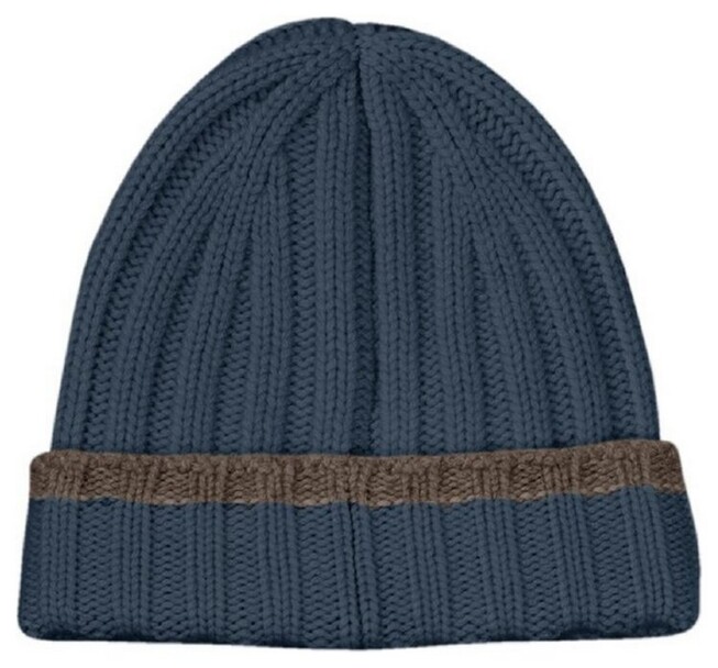 Gran Sasso Striped Luxury Cashmere Rib Knit Cap / Beanie Dark Evening Blue