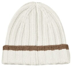 Gran Sasso Striped Luxury Cashmere Rib Knit Cap / Beanie White