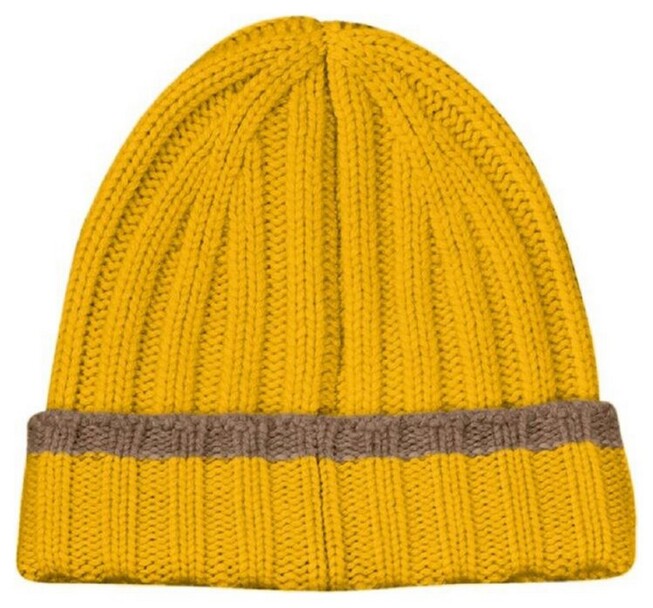 Gran Sasso Striped Luxury Cashmere Rib Knit Cap / Beanie Yellow