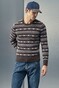 Gran Sasso Super Geelong Wool Jacquard Fantasy Crew Neck Pullover Brown-Blue