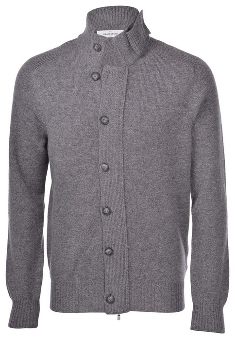 Gran Sasso Super Geelong Wool Two-Way Zip Full Button Closure Cardigan Grey