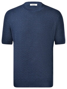 Gran Sasso Texture Knit Crew Neck Linen Cotton T-Shirt Navy