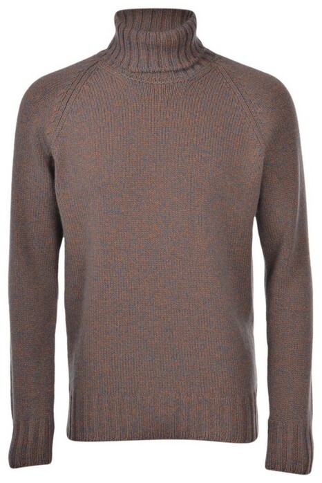 Gran Sasso Two Color Knit Cashmere Wool Rollneck Pullover Brown-Blue