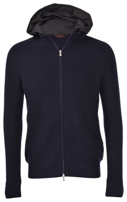 Gran Sasso Two-Way Zipper Rain Wool Knit Removable Hoodie Cardigan Blue Navy