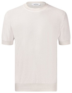 Gran Sasso Uni Color Cotton Texture Knit Crew Neck T-Shirt Chalk