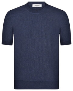 Gran Sasso Uni Color Cotton Texture Knit Crew Neck T-Shirt Navy