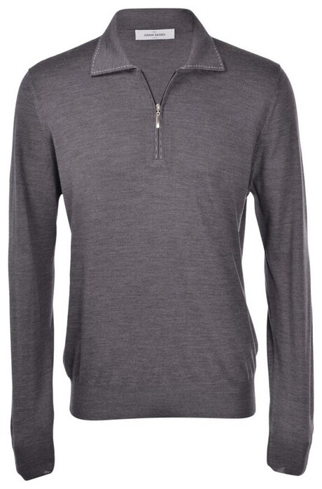 Gran Sasso Uni Color Fine Wool Knit Zip Collar Pullover Dark Gray