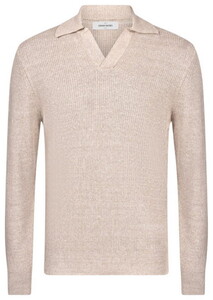 Gran Sasso Uni Color Linnen Cotton Fisherman's Rib Knit Skipper Polo Beige