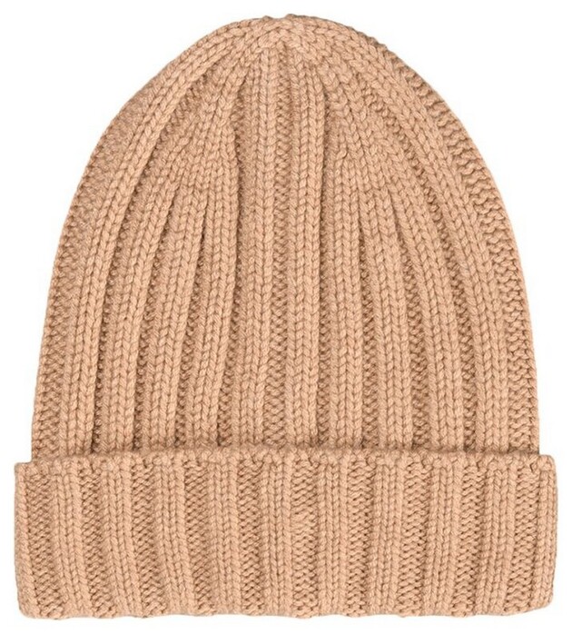 Gran Sasso Uni Color Luxury Cashmere Rib Knit Cap / Beanie Camel