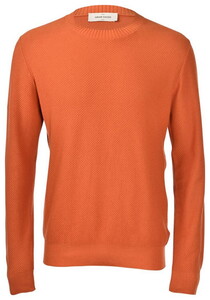 Gran Sasso Uni Color Textured Stitch Knit Organic Cotton Crew Neck Pullover Fine Orange