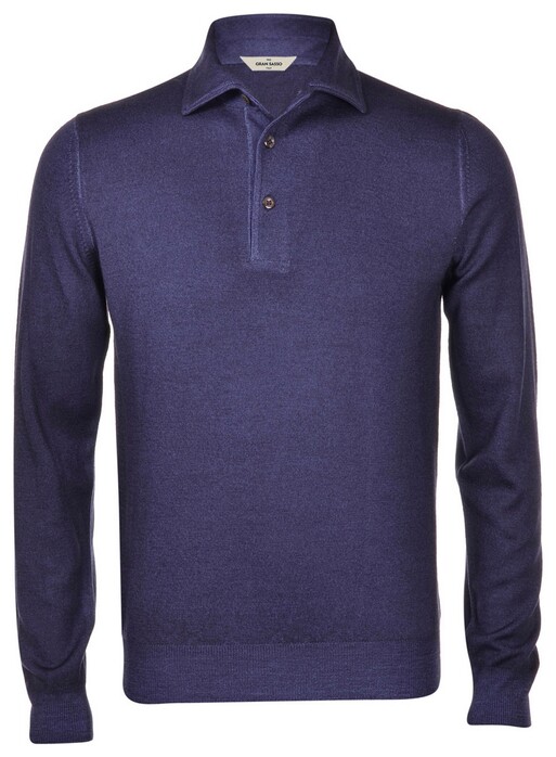 Gran Sasso Vintage Extrafine Merino Long Sleeve Polo Blauw