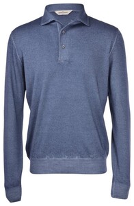 Gran Sasso Vintage Extrafine Merino Long Sleeve Polo Denim Blue