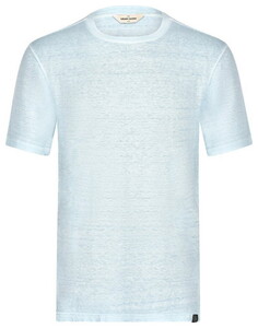 Gran Sasso Vintage Linnen Jersey Stretch Crew Neck T-Shirt Light Bluegreen