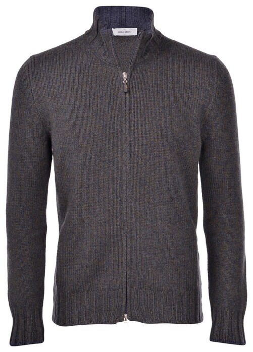 Gran Sasso Virgin Wool Chunky Knit Two-Way Zipper Cardigan Charcoal