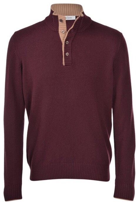 Gran Sasso Virgin Wool Knit Button Collar Trui Bordeaux