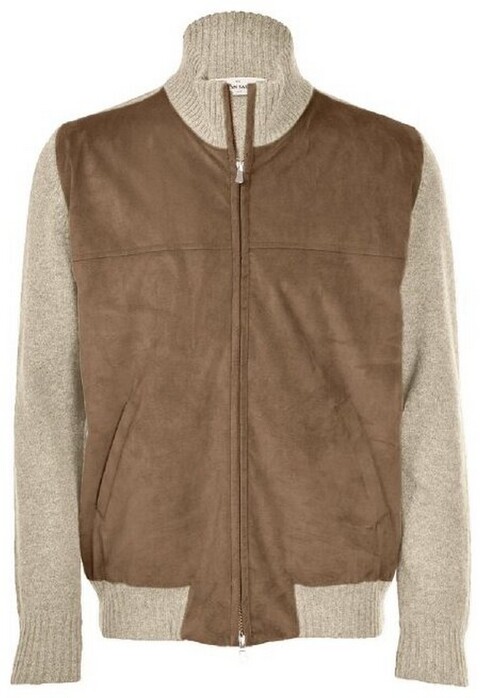 Gran Sasso Wool Alcantara Two-Way Zip Vest Beige-Bruin