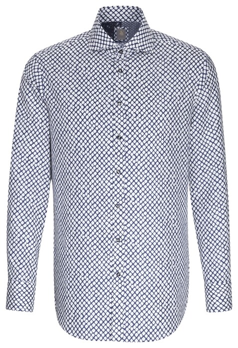 Jacques Britt Dotted Structure Check Overhemd Donker Blauw