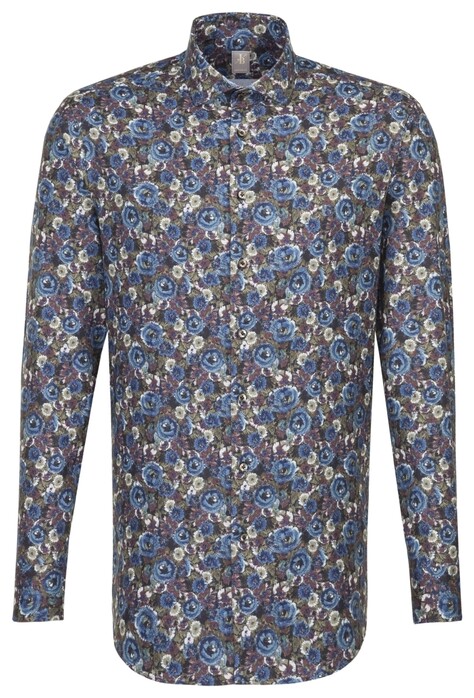 Jacques Britt Fantasy Floral Flanel Overhemd Donker Blauw