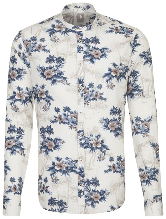 Jacques Britt Floral Contrast Overhemd Donker Blauw Melange