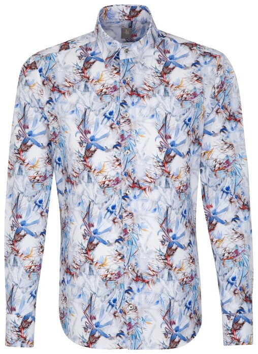 Jacques Britt Floral Hidden Button Down Overhemd Sky Blue Melange