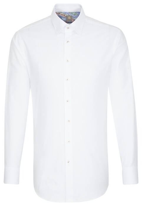 Jacques Britt Oxford Uni Hidden Button Down Overhemd Wit