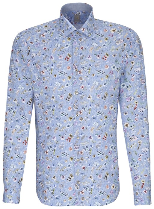 Jacques Britt Perfect Fit Floral Fantasy Overhemd Pastel Blauw
