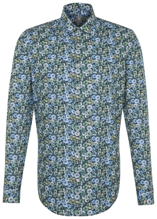Jacques Britt Slim Floral Poplin Shirt Sky Blue Melange