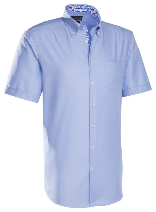 Jacques Britt Uni Contrast Button Down Overhemd Blauw