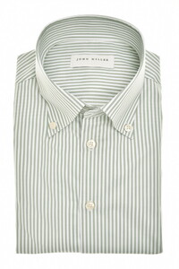 John Miller Button-Down Cotton Non-Iron Allover Stripe Overhemd Midden Groen
