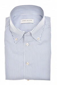 John Miller Button-Down Cotton Non-Iron Allover Stripe Shirt Mid Blue