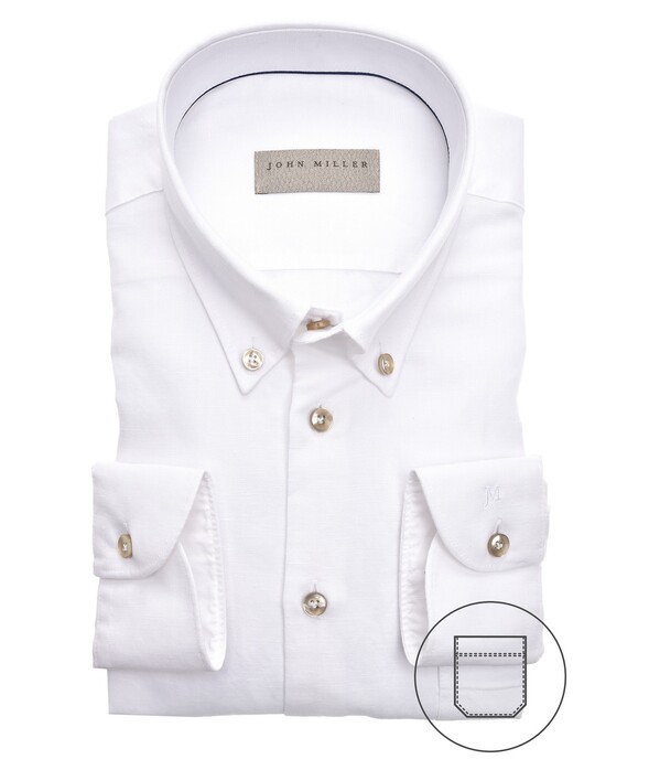 John Miller Button Down Linen Cotton Melange Shirt White