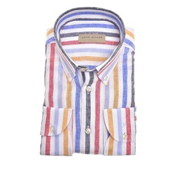 John Miller Button-Down Multi Stripe Linnen Katoen Overhemd Wit-Multi